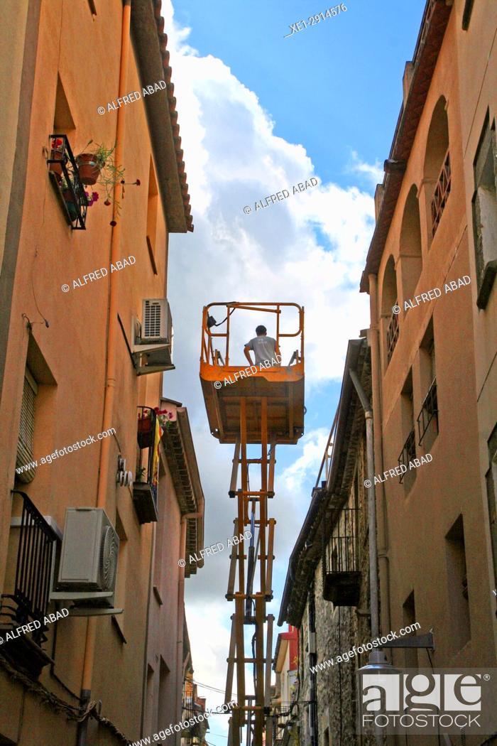 Stock Photo: Platform for construction work, Amer, La Garrotxa, Catalonia, Spain.