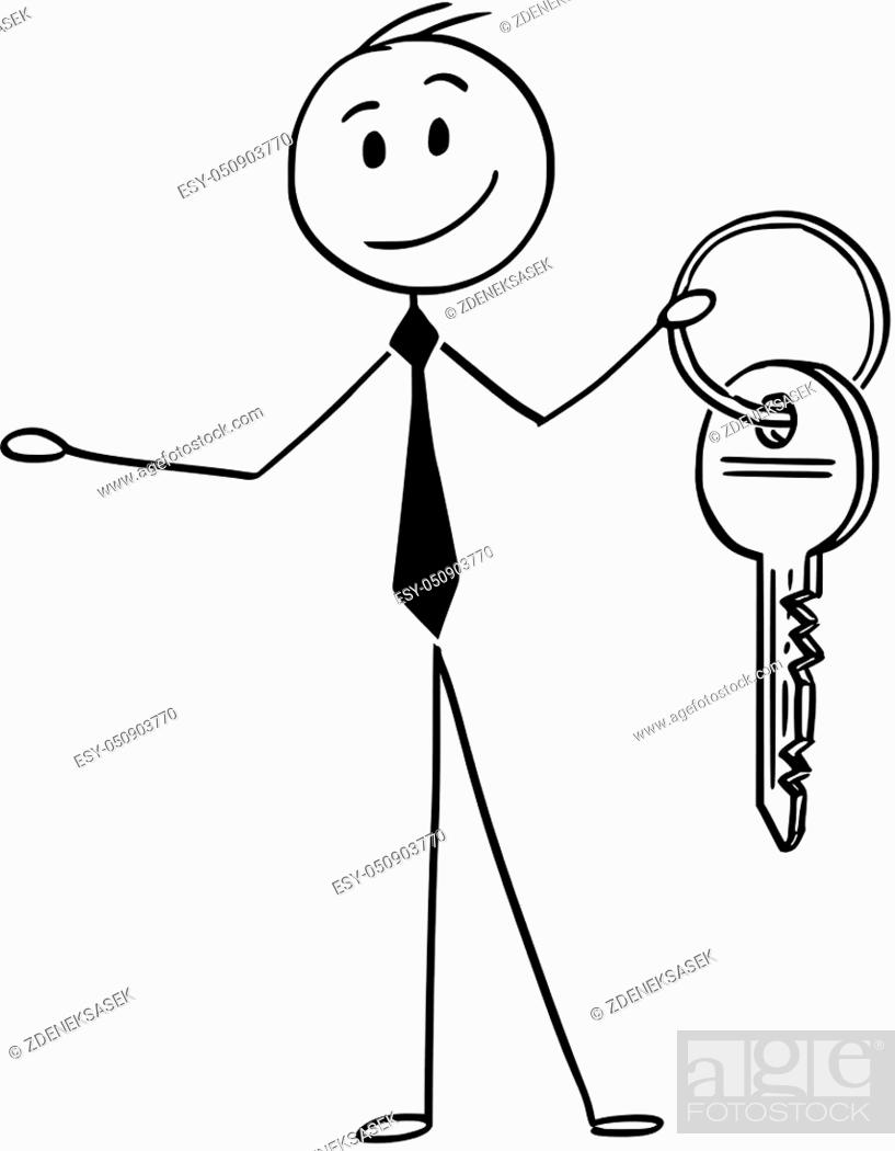 Cartoon stick man drawing conceptual illustration of businessman hold and  offering a key, Stock Vector, Vector And Low Budget Royalty Free Image.  Pic. ESY-050903770 | agefotostock