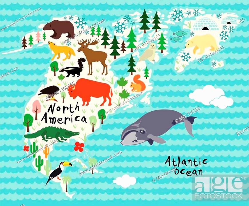 Animal cartoon map. North America. Vector illustration, Stock Vector,  Vector And Low Budget Royalty Free Image. Pic. ESY-031303155 | agefotostock