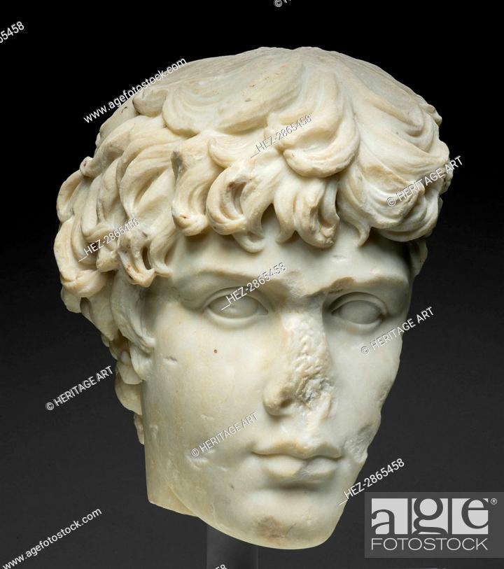 Stock Photo: Fragment of a Portrait Head of Antinous, 130-138. Creator: Unknown.