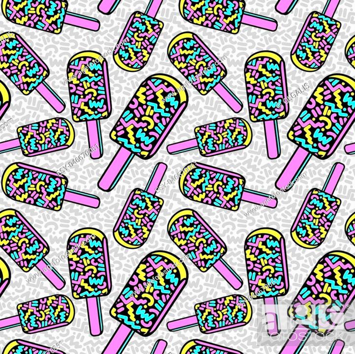 Ice Cream 8x10 FT Backdrop Photographers,Memphis Style Eighties and Nineties Pattern with Geometrical Pop Art Funky Flavor Background for Party Home Decor Outdoorsy Theme Vinyl Shoot Props Multicolor 