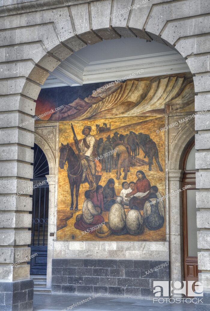 Stock Photo: Wall Mural, ""The Rural Teacher"", Painted by Diego Rivera, 1923, Secretariate of Education Building, Mexico City, Mexico.