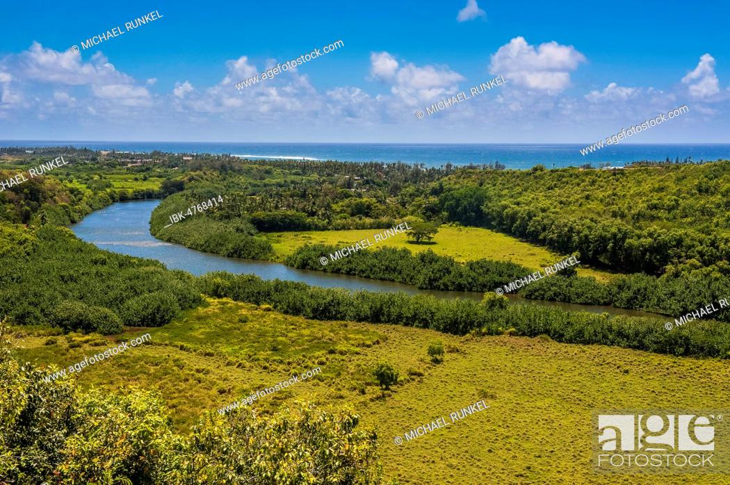 Stock Photo: Wailua River in green landscape, Kauai, Hawaii, USA.