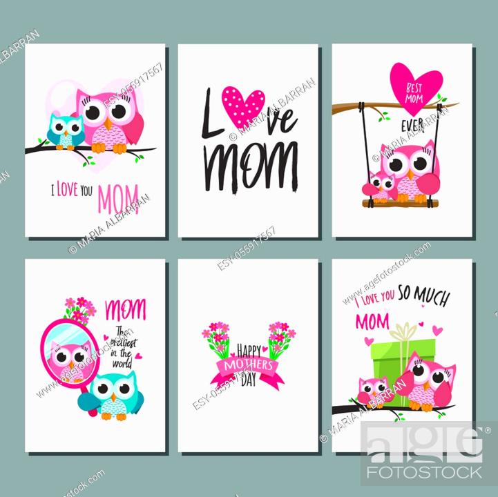 Stock Vector: Mothers day greeting cards set. Vector illustration.
