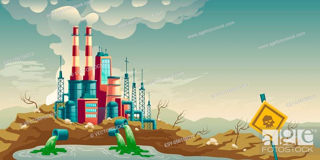Air, water and soil pollution by industrial production cartoon concept,  Stock Photo, Picture And Low Budget Royalty Free Image. Pic. ESY-056156013  | agefotostock