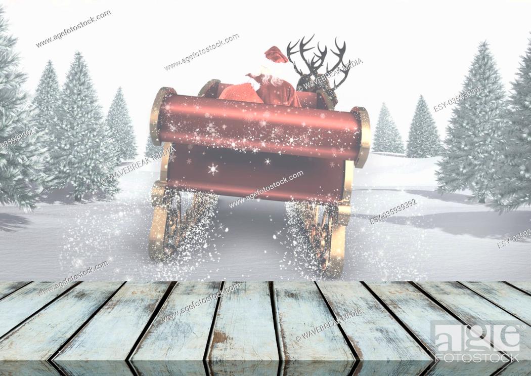 Stock Photo: Wooden floor with Christmas theme background.