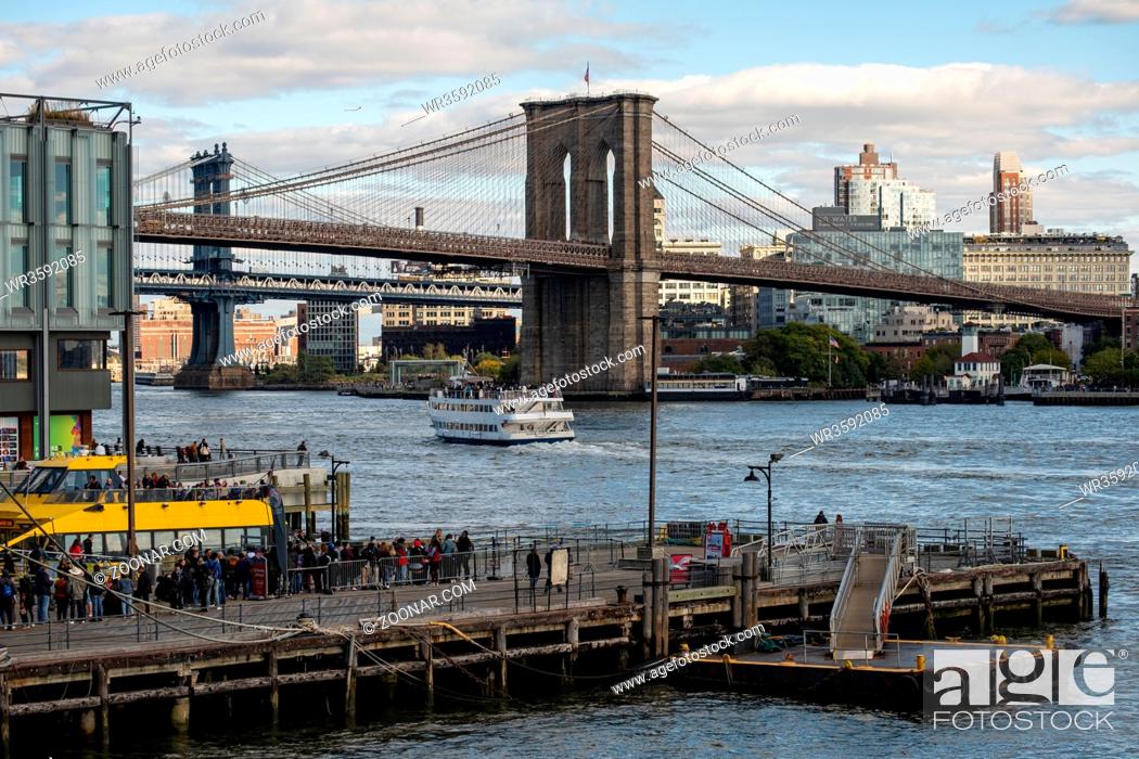 Stock Photo: New York City - USA - Oct 18 2019: Pier 15 at the South Street Seaport at daytime in Autumn.