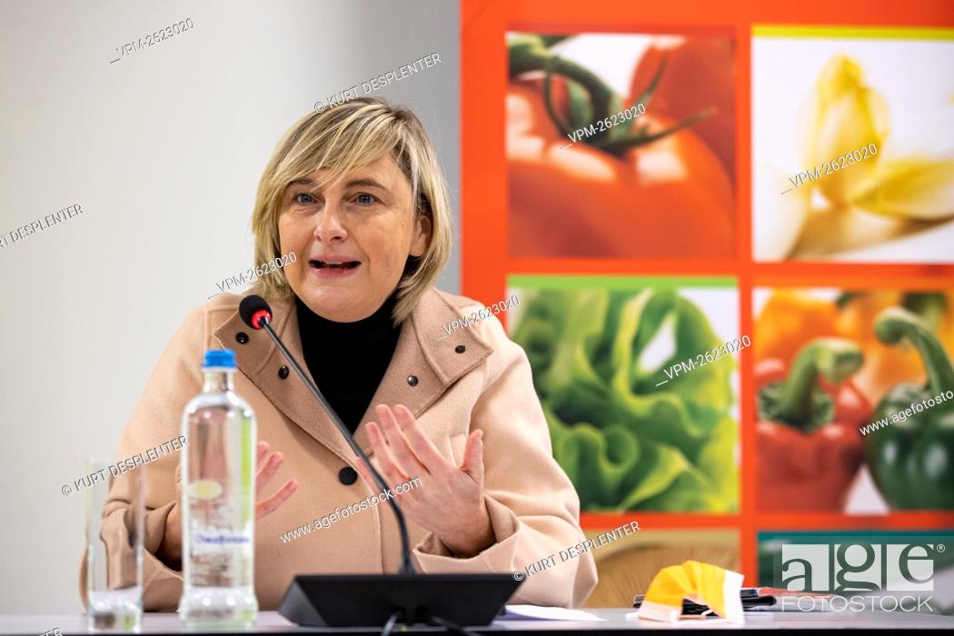 Photo de stock: Flemish Minister of Employment, Economy, Social Economy and agriculture Hilde Crevits pictured during a press moment to start rapid testing at workplaces.