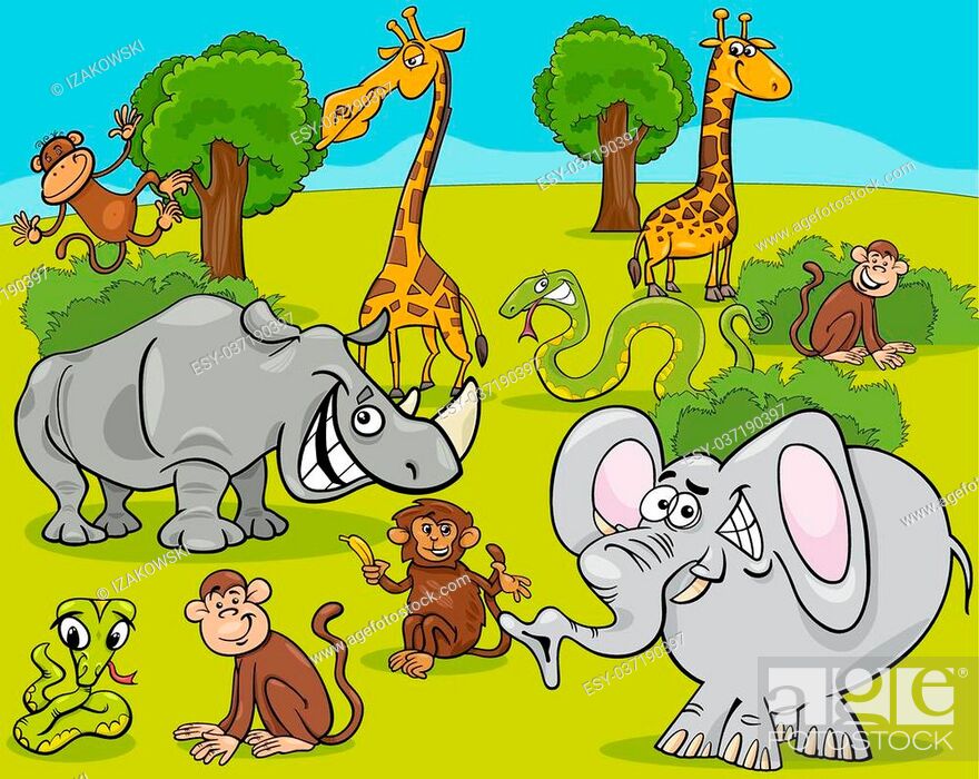 Cartoon Illustration of Scene with African Safari Animals Characters Group,  Stock Vector, Vector And Low Budget Royalty Free Image. Pic. ESY-037190397  | agefotostock