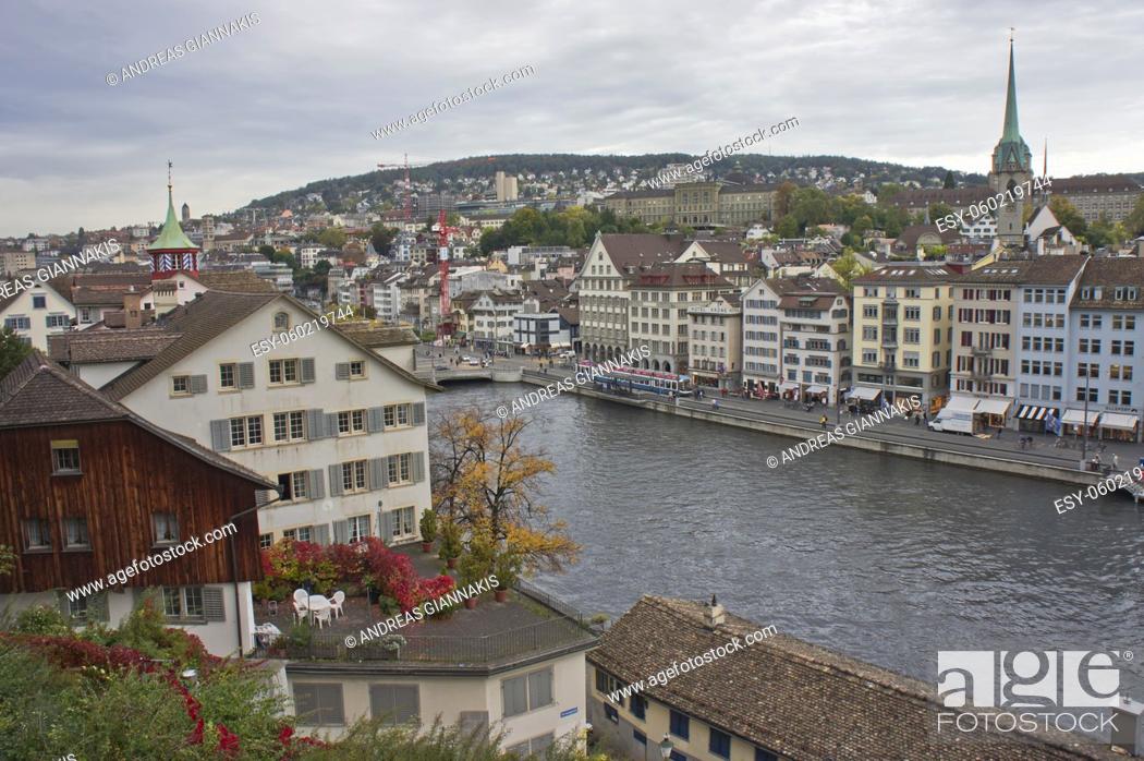 Stock Photo: Zurich, Old city view by the lake, Switzerland, Europe.