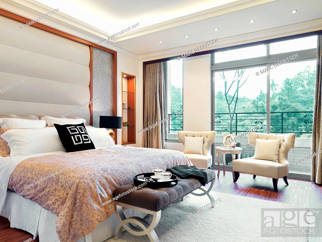 Modern Master Bedroom With Large Picture Windows Stock Photo Picture And Rights Managed Image Pic Shl Lmg10010 019 Agefotostock