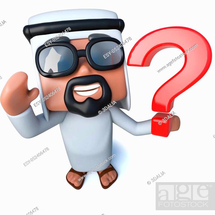 3d render of a funny cartoon Arab sheik holding a question mark symbol,  Stock Photo, Picture And Low Budget Royalty Free Image. Pic. ESY-052406478  | agefotostock