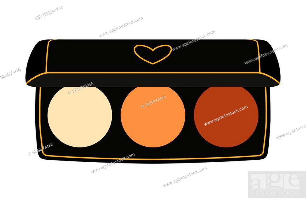 Stock Vector: Colorful cartoon eyeshadow palette. Cosmetic make up powder. Fashion and beauty themed vector illustration for icon, logo, stamp, label, sticker, badge.