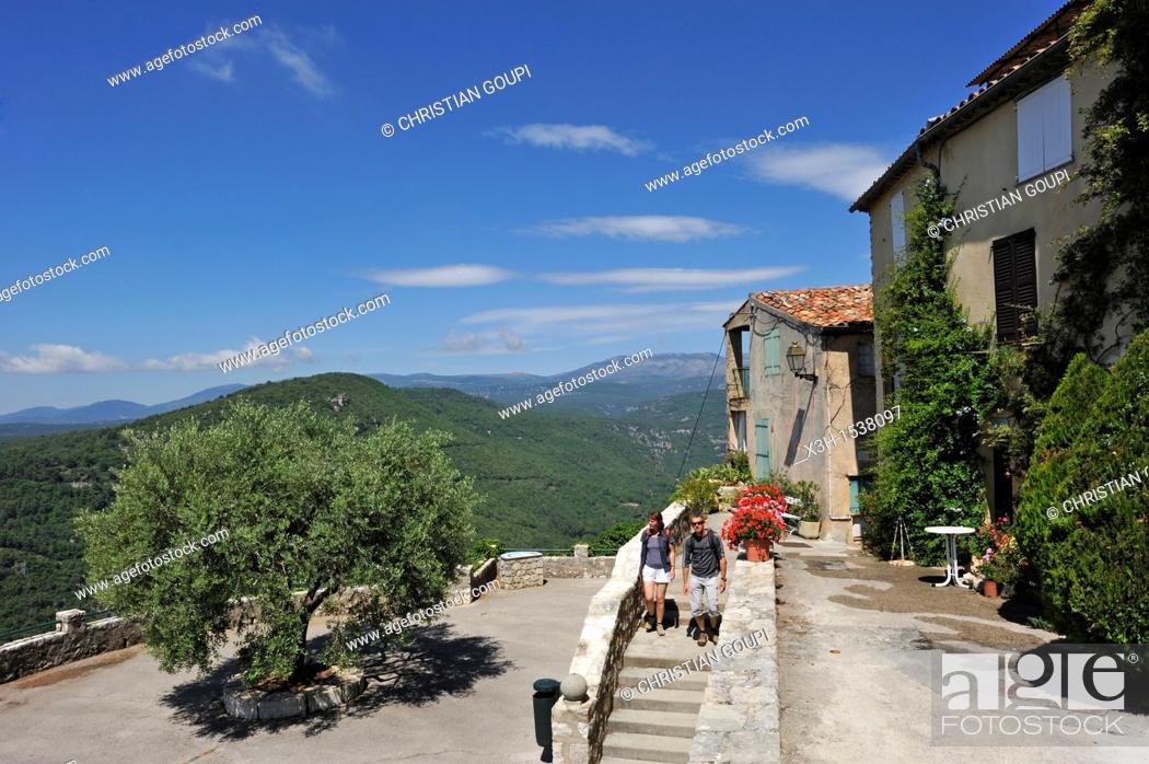 Stock Photo: Viewpoint Square over the Siagne valley, Saint-Cezaire-sur-Siagne, Alpes-Maritimes department, Provence-Alpes-Cote d'Azur region, southeast of France, Europe.