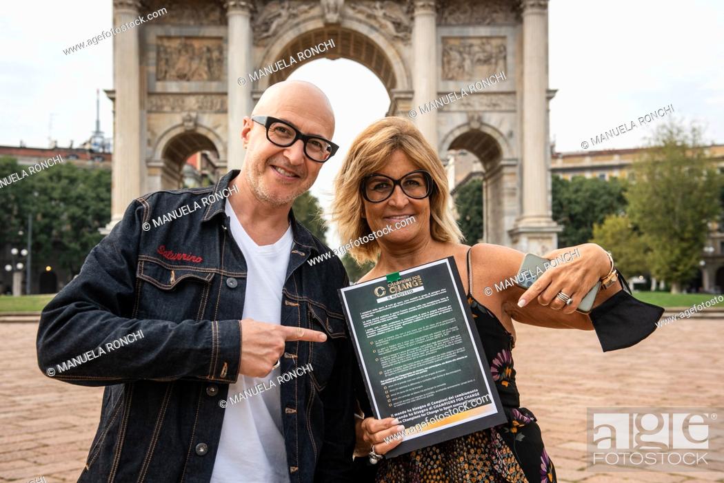 Stock Photo: The musician Saturnino and Manuela Ronchi present the event..CHAMPIONS FOR CHANGE is born, the first SPORT SOCIAL RESPONSIBILITY movement with the aim of.