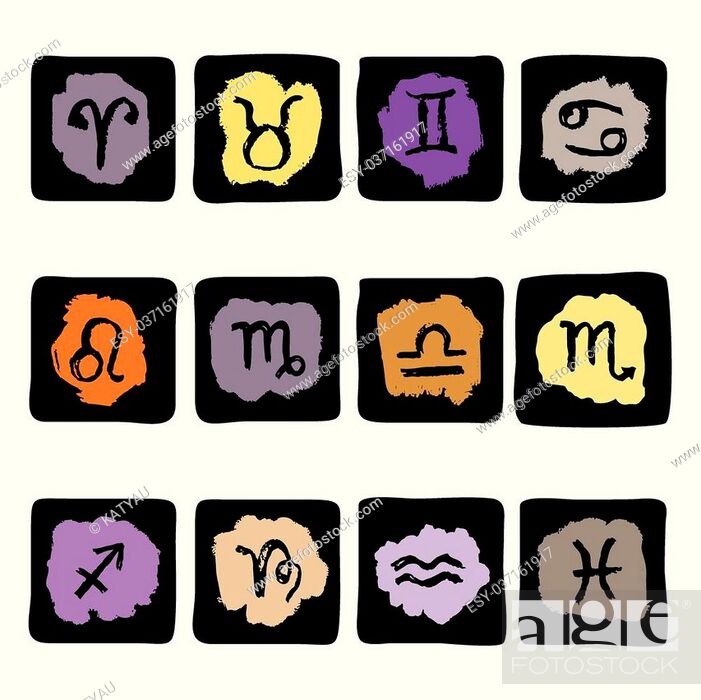 Stock Vector: Horoscope Zodiac Star signs. Doodle Vector. Illustrations of twelve.