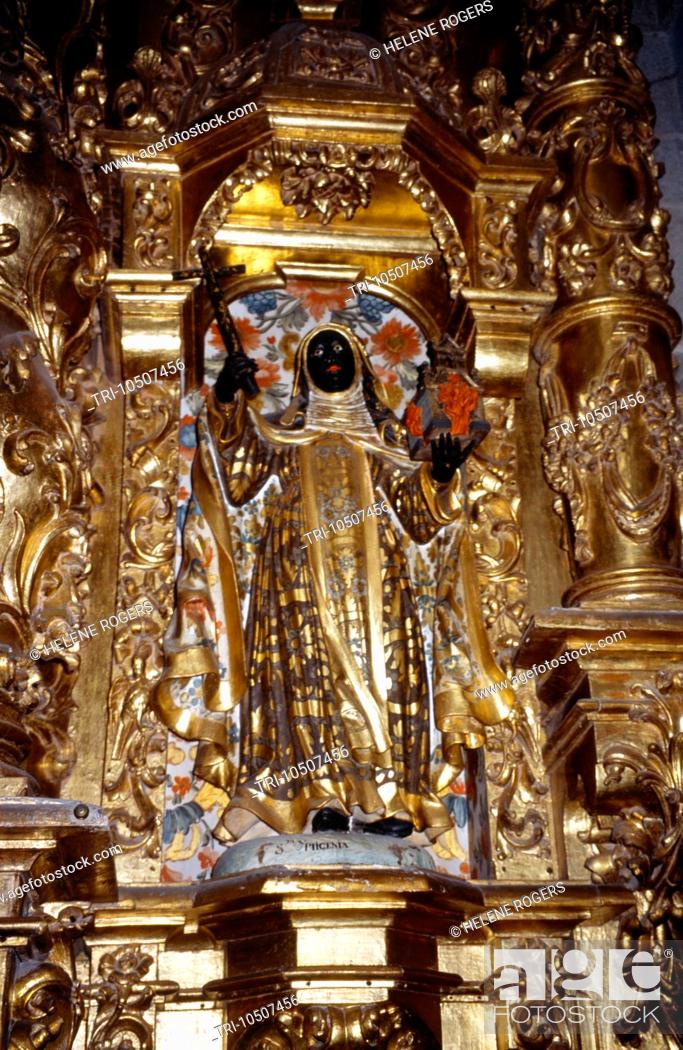 Stock Photo: Tui Galicia Spain Cathedral De Santa Maria Statue Of Saint Iphigenia Virgin From Ethiopia Was King Egippus Daughter Who Offered Her Virginity To God Saint.