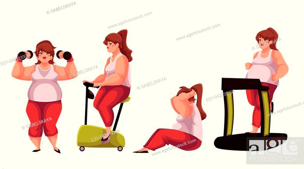 Fat woman doing sport exercises, cartoon vector illustration isolated on  white background, Stock Vector, Vector And Low Budget Royalty Free Image.  Pic. ESY-042233304 | agefotostock