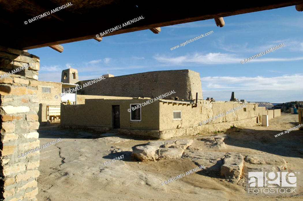 Stock Photo: San Esteban del Rey mission. Built in 1629, it sits in what is thought to be the oldest continuously inhabited community in America. Acoma Pueblo.