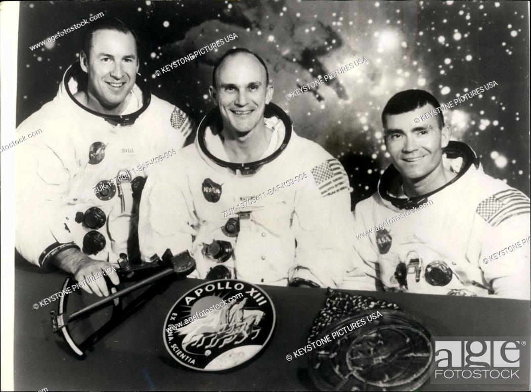 Stock Photo: Apr. 11, 1970 - Seventh manned Apollo crew: The members of the prime crew of the Apollo 13 lunar landing mission are (l to r), Astronauts James A.