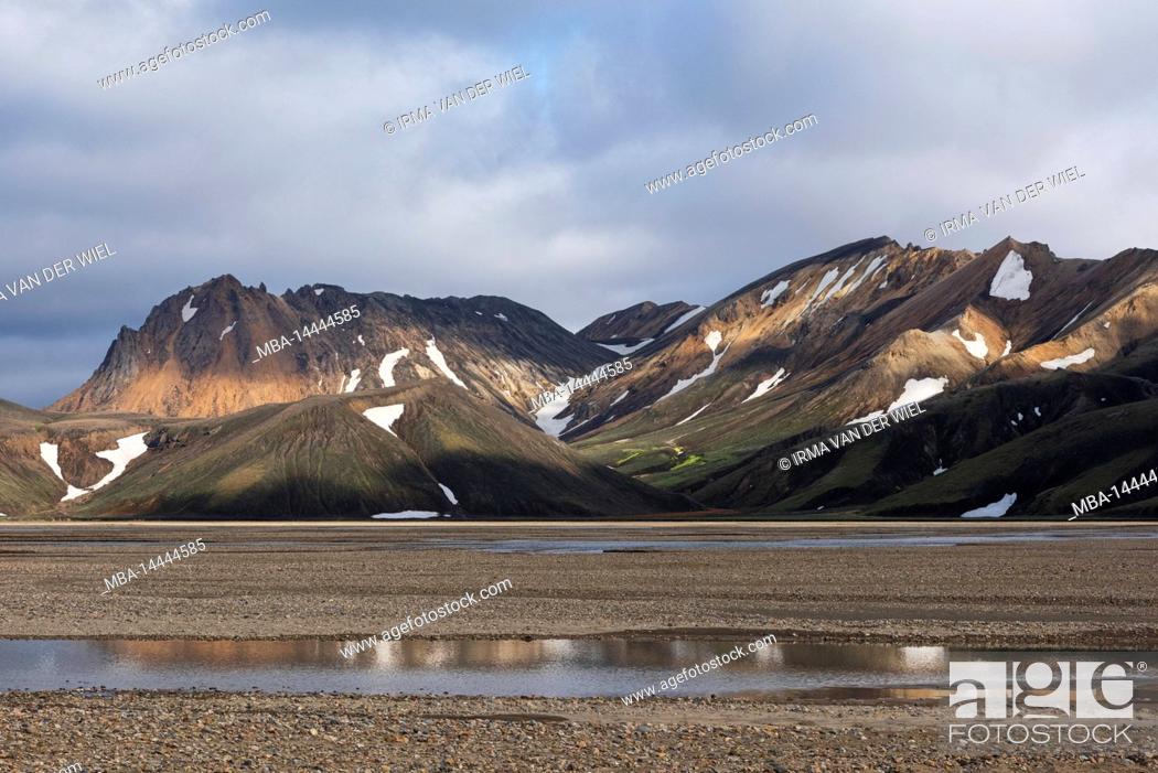 Stock Photo: Laugavegur hiking trail is the most famous multi-day trekking tour in Iceland. Landscape shot from the area around Landmannalaugar.