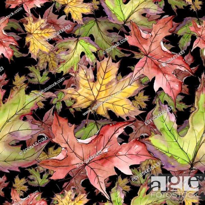 Stock Photo: Maple leaves in a watercolor style isolated. Seamless background pattern. Fabric wallpaper print texture. Aquarelle leaf for background, texture.