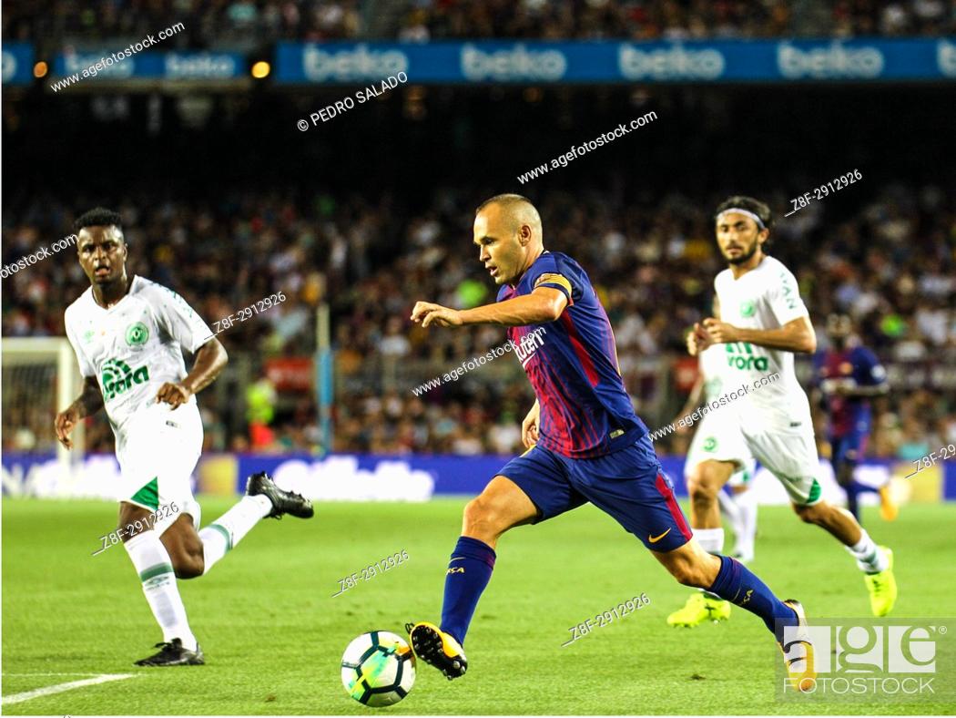 Stock Photo: A chance for Andrés Iniesta. 52nd Joan Gamper Trophy between FC Barcelona and Chapecoense from Brazil. Barça won 5-0 with goals scored by Deulofeu.