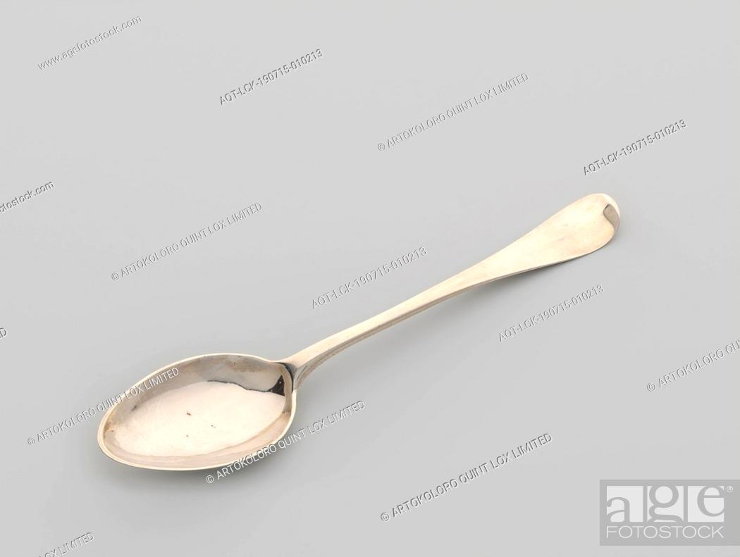Stock Photo: Dessert spoon with the helmet sign Clifford, The egg-shaped bowl is connected by means of some praise to the flat, curved handle.