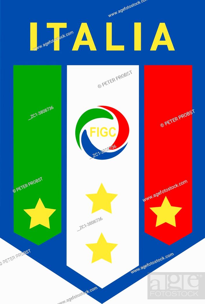 Stock Photo: Logo of the Italian Football Association Federazione Italiana Giuoco Calcio FIGC and the National team - Italy.