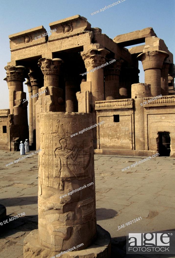 Stock Photo: Column with reliefs in the Temple of Sobek and Haroeris, Kom Ombo, Egypt. Egyptian civilisation, Roman period.