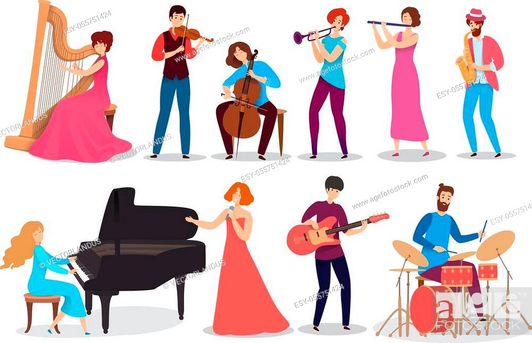 barba Produce Espectador People playing musical instruments, set of isolated cartoon characters,  vector illustration, Foto de Stock, Vector Low Budget Royalty Free. Pic.  ESY-055751424 | agefotostock
