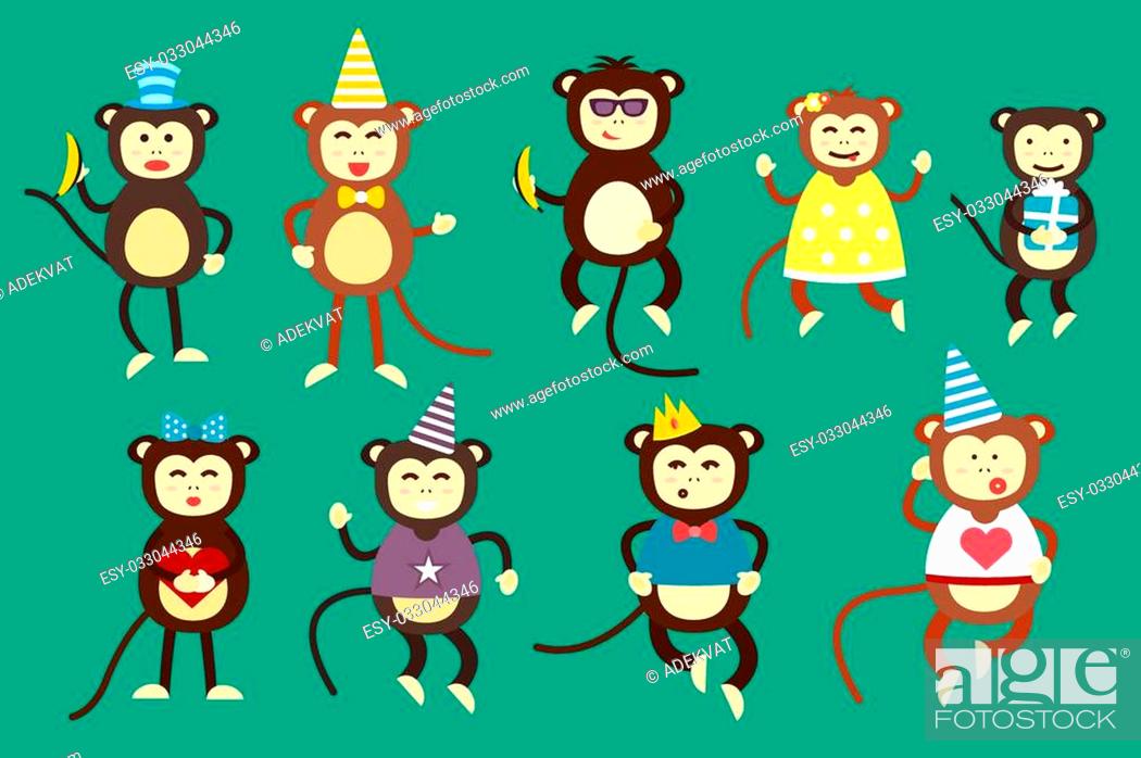 Happy cartoon vector monkey dancing party birthday background, Stock  Vector, Vector And Low Budget Royalty Free Image. Pic. ESY-033044346 |  agefotostock