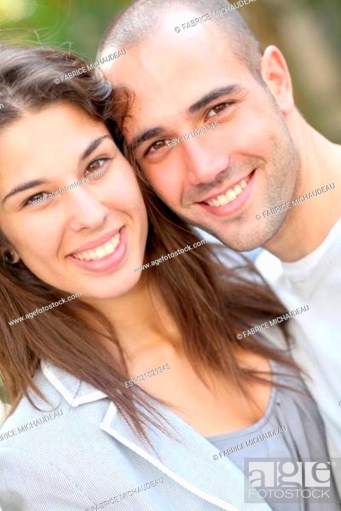 Stock Photo: Young lovin couple in town.