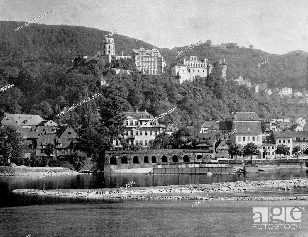 Stock Photo: Early autotype of Heidelberg, Baden-Wuerttemberg, Germany, historical photographs, 1884.