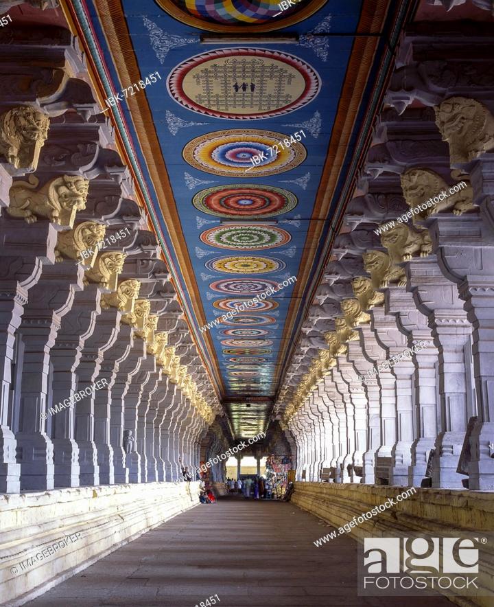 Ramanathaswamy temple corridor in Rameswaram, Rameshwaram, Tamil Nadu, India,  Stock Photo, Picture And Royalty Free Image. Pic. IBK-7218451 | agefotostock