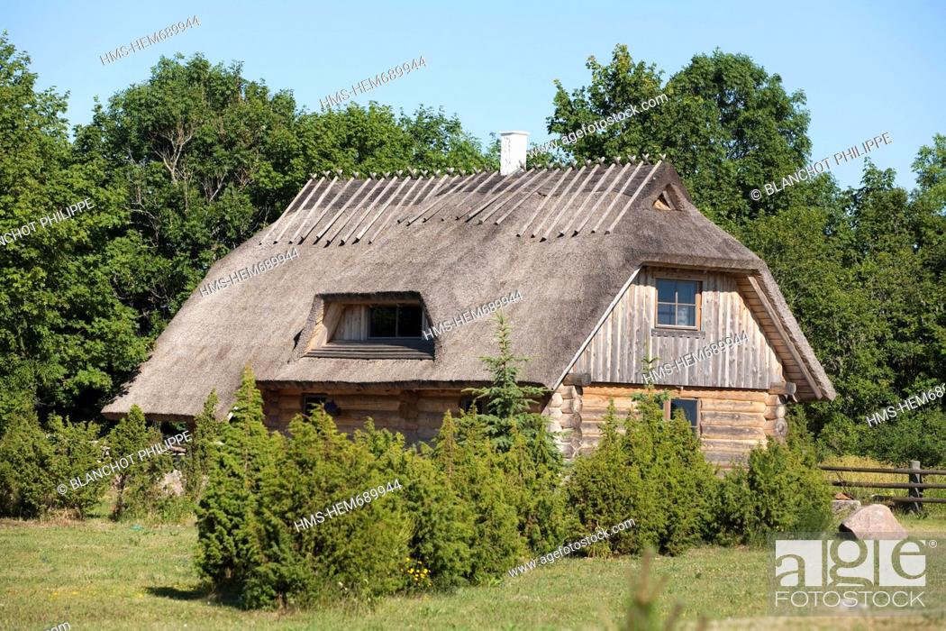 Stock Photo: Estonia Baltic States, Hiiu Region, Hiiumaa Island, traditional house with thatched roof.