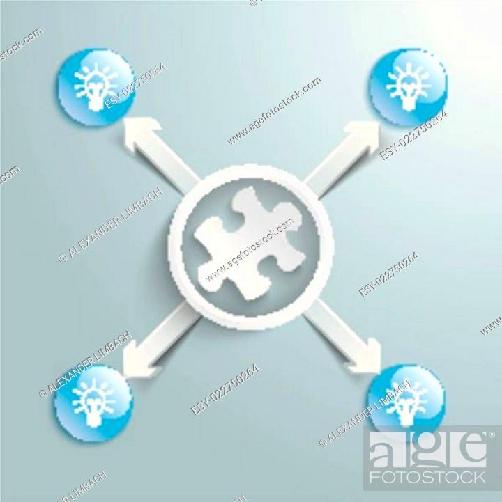 Stock Vector: Puzzle Infographic White Ring 4 Blue Buttons Bulbs PiAd.