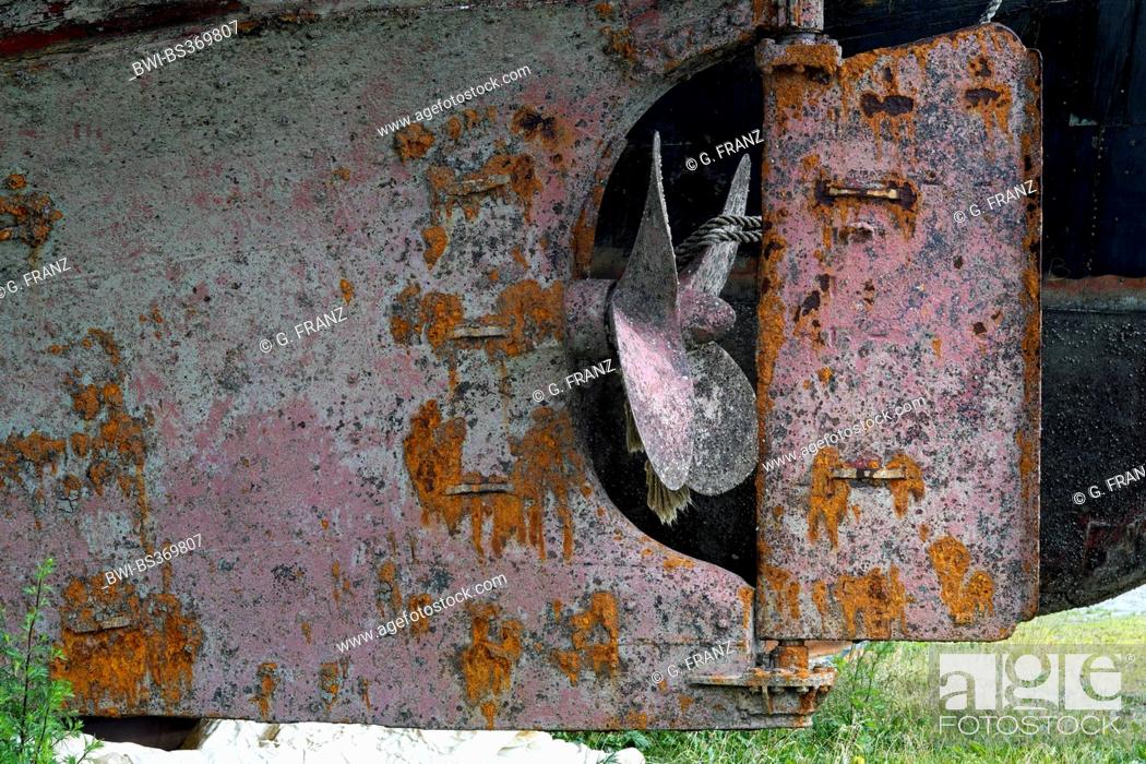 Stock Photo: propeller and rudder of a fishing trawler.
