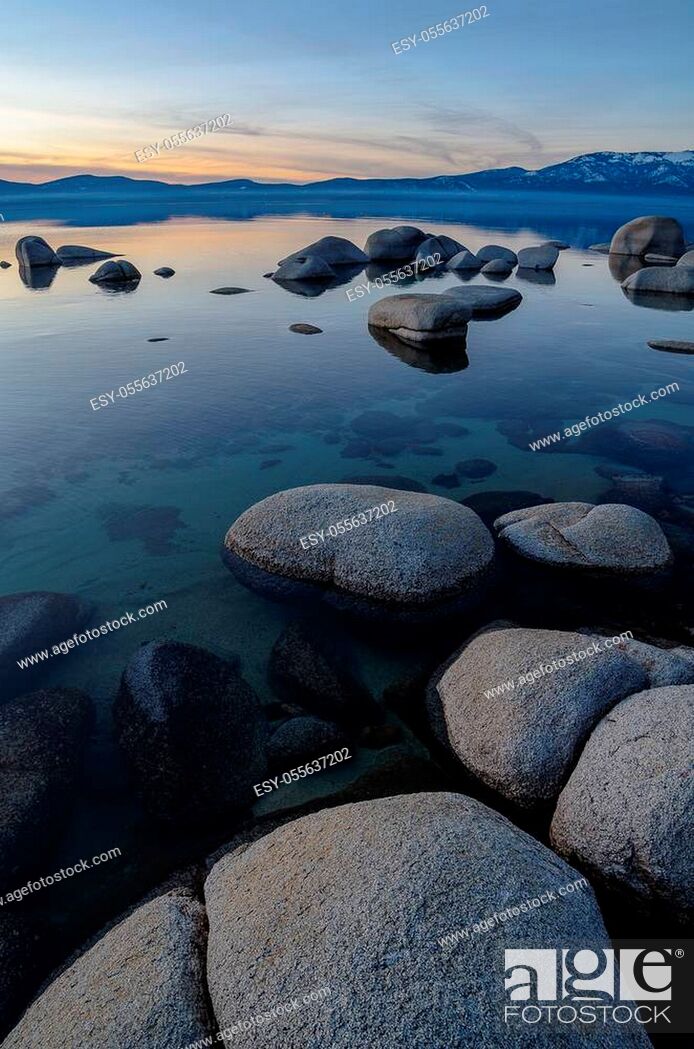 Stock Photo: Lake Tahoe is a large freshwater lake in the Sierra Nevada of the United States.