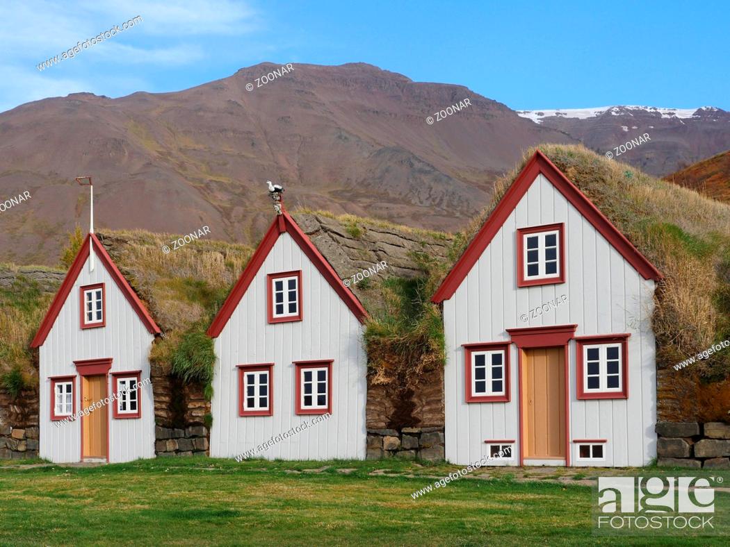 Stock Photo: The old Laufas farm near Akureyri in northern Iceland.