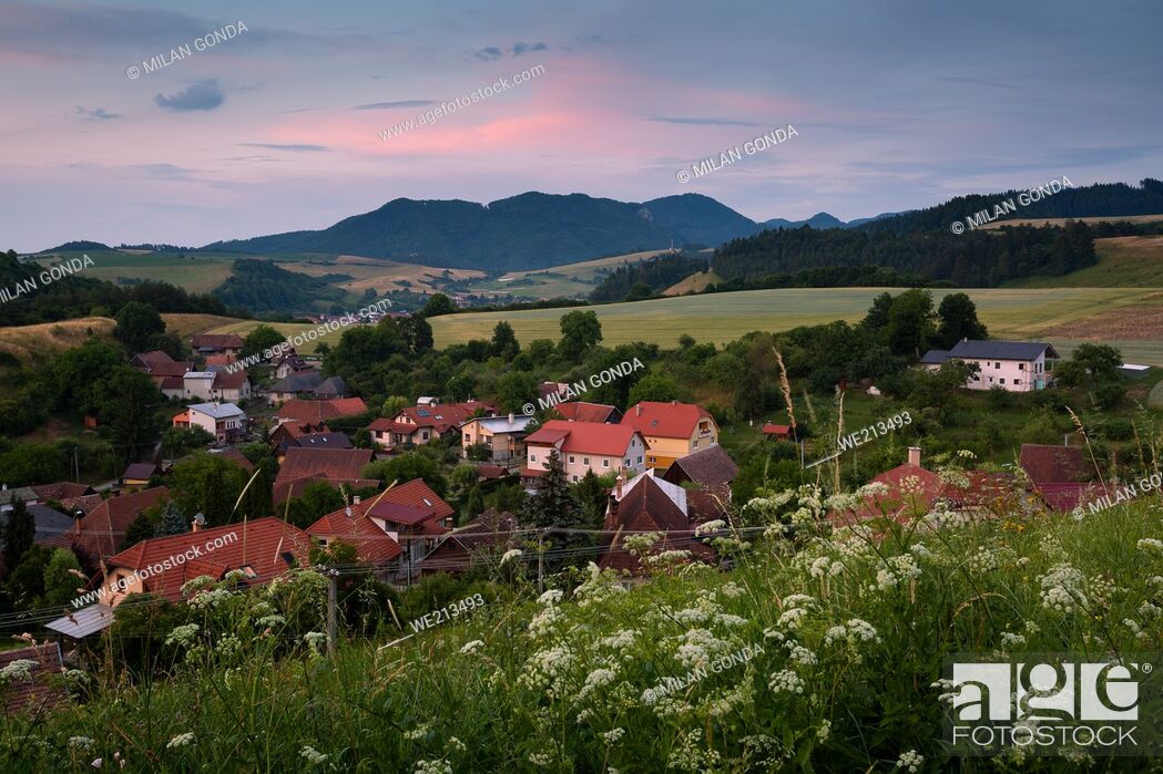 Stock Photo: Zaborie village and Velka Fatra mountains in northern Slovakia.