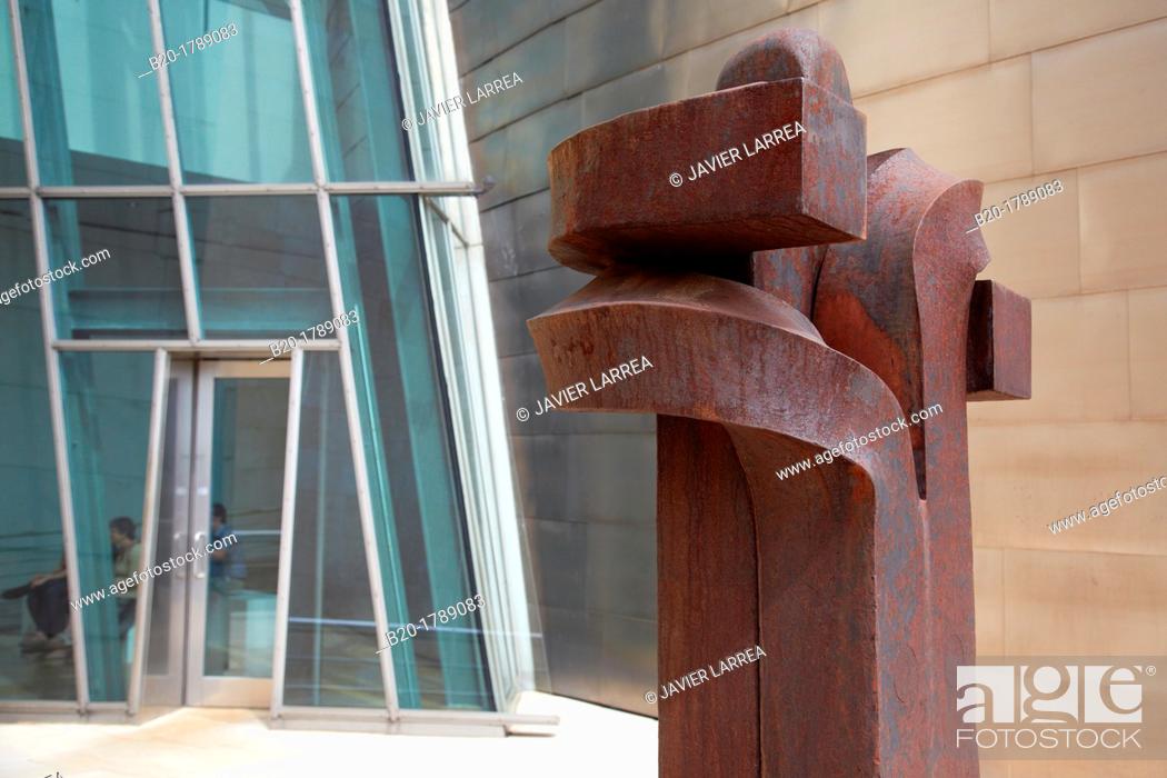 Stock Photo: Eduardo Chillida sculpture, Guggenheim Museum, Bilbo-Bilbao, Biscay, Basque Country, Spain.