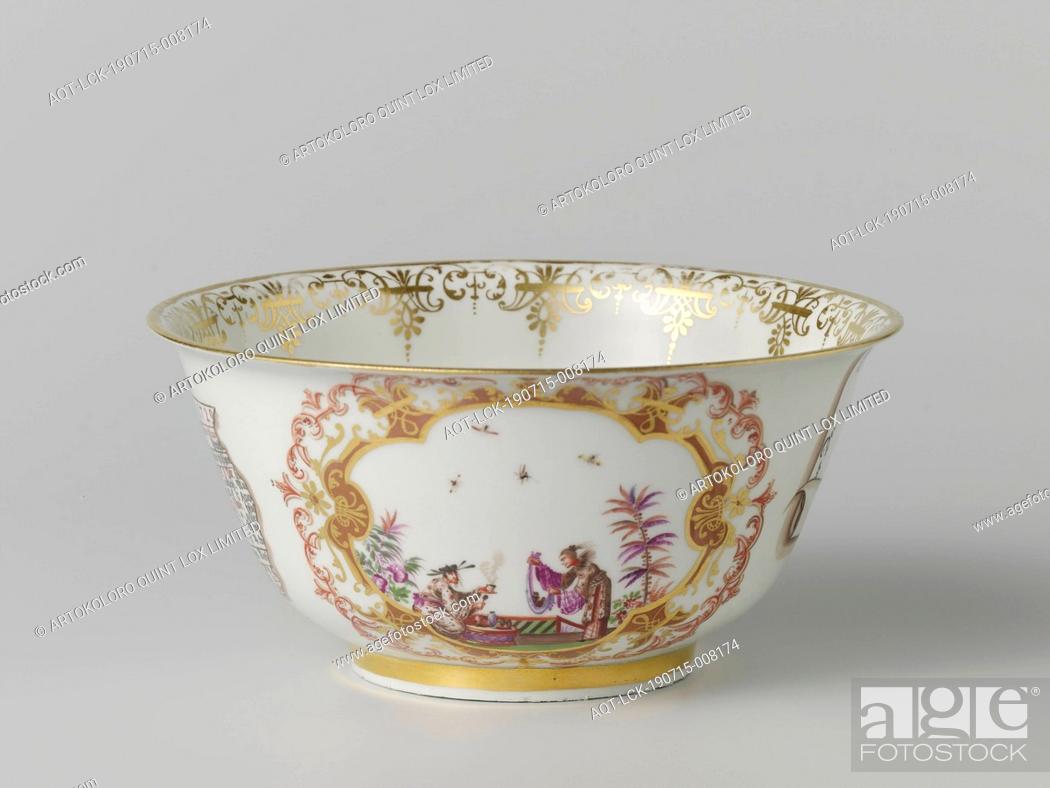 Stock Photo: Slop bowl Sink bowl Sink bowl, multi-colored with chinoiseries and a trompe l'oeuil, Sink bowl of painted porcelain. Indian Blumen has been painted on the.