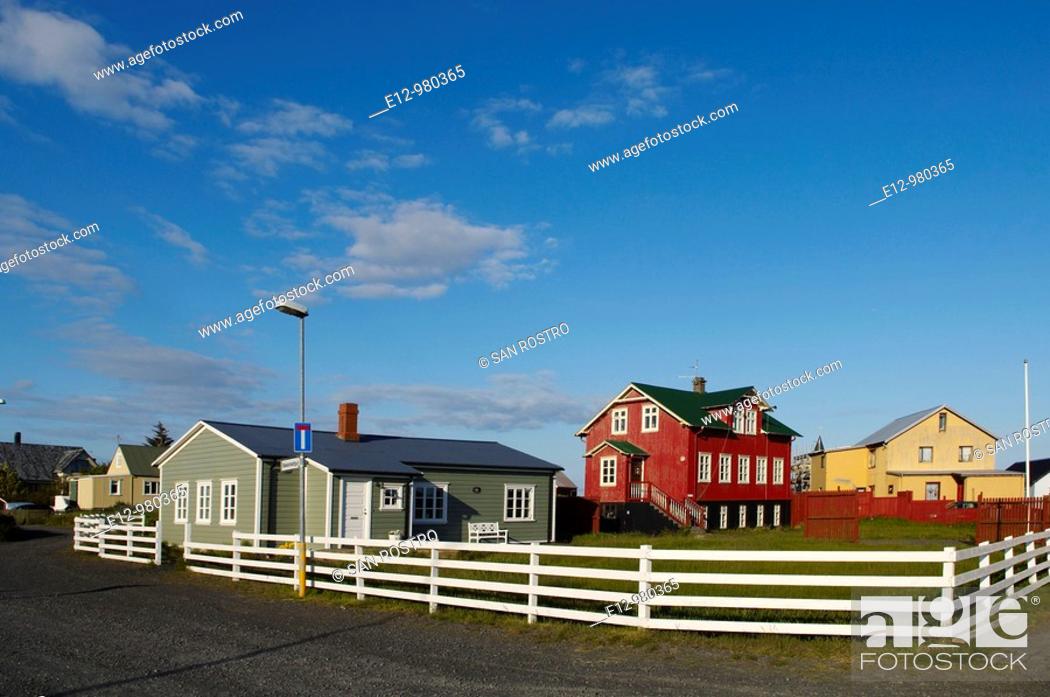 Stock Photo: Iceland, Eyrarbakki village old houses.
