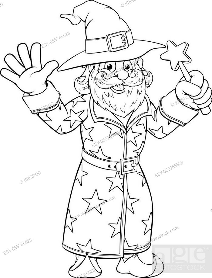 A wizard or magician like merlin cartoon character mascot holding a magic  wand coloring book page, Stock Vector, Vector And Low Budget Royalty Free  Image. Pic. ESY-055765523 | agefotostock