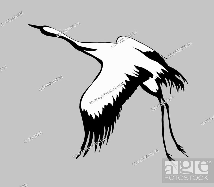 Stock Photo: crane silhouette on gray background.