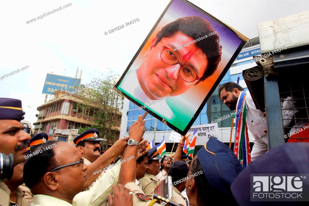 Picture of Raj Thackeray ; party workers scuffles with police force during  a demonstration ; Bombay..., Stock Photo, Picture And Rights Managed Image.  Pic. DPA-MPD-144376 | agefotostock