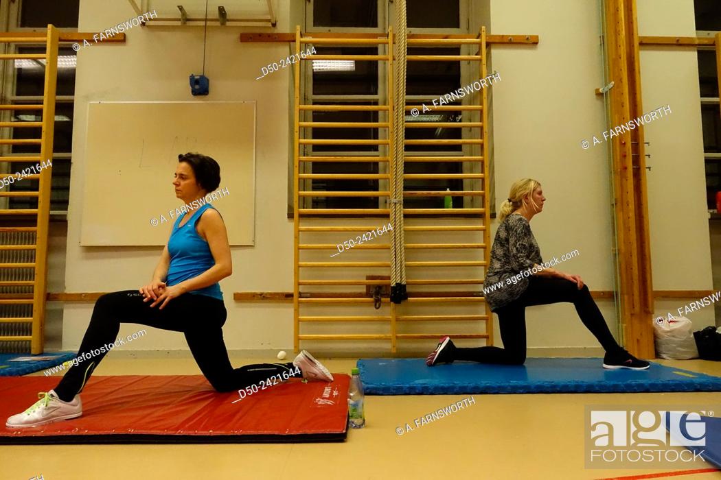 Stock Photo: Gymcross aerobics training at Mälarhöjden high school, Stockholm, Sweden.