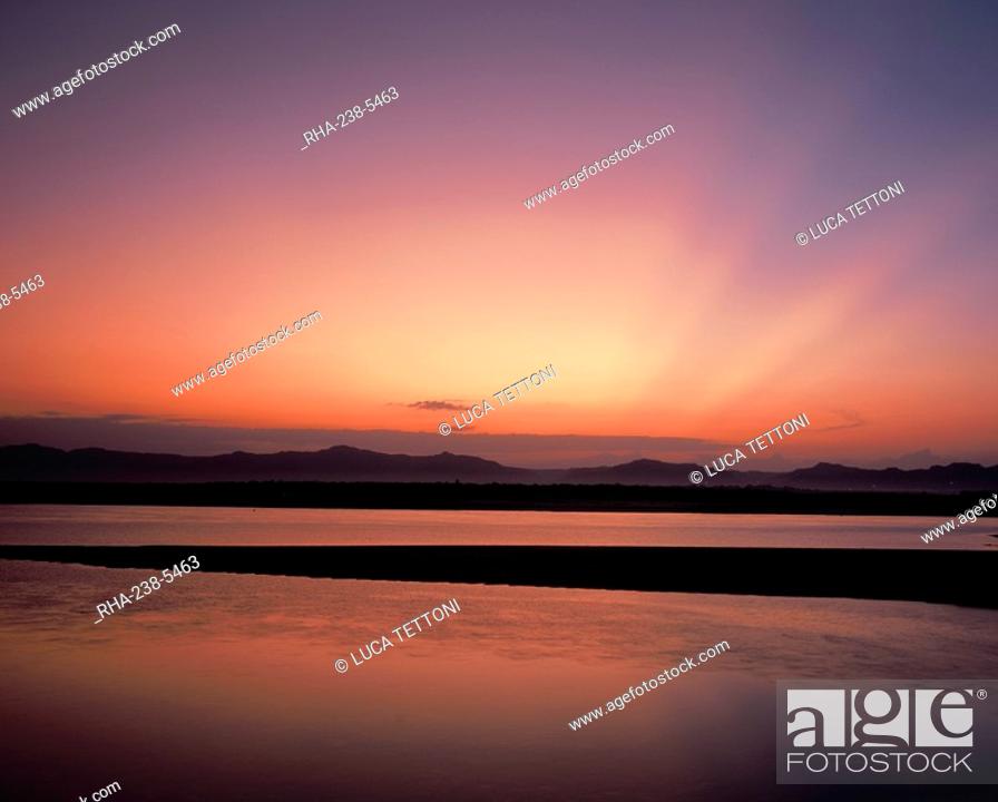 Stock Photo: Sunset on the Irawaddy River, Bagan Pagan, Myanmar Burma, Asia.
