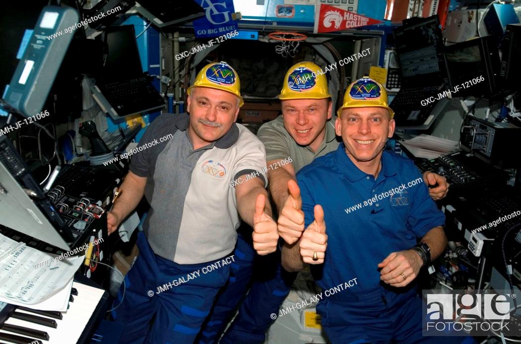 Stock Photo: Cosmonauts Fyodor N. Yurchikhin (left) and Oleg V. Kotov, Expedition 15 commander and flight engineer, respectively, both representing Russia's Federal Space.